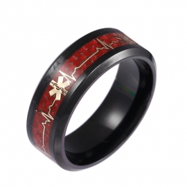 Red carbon fiber health care logo titanium steel ring new european and american life heart jewelry
