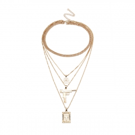 European and american cross-border jewelry fashion personality trend exaggerated item decoration multi-element cross anti-war multi-layer clavicle necklace