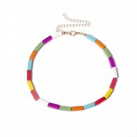 European and american cross-border jewelry, simple and versatile square color necklace, personality contrast color jelly color strip geometric necklace