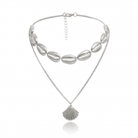 European and american cross-border jewelry bohemian alloy shell necklace female simple ethnic style multi-layer necklace clavicle chain