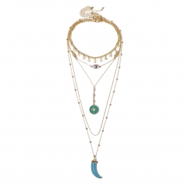 European and american cross-border jewelry, personalized y-shaped awn star micro-inlaid necklace, creative star tassel pendant multi-layer necklace