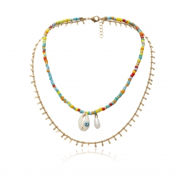 European and american cross-border jewelry, personalized painting oil multi-layer tassel necklace, creatively decorated with rice beads, ethnic style shell necklace