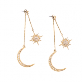 Crystal star and moon tassel earrings female temperament european and american fashion long face thin earrings