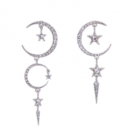 Creative symmetrical star and moon diamond earrings female european and american trendy all-match earrings
