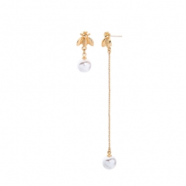 S925 silver needle earrings korean fashion simple bee earrings female creative asymmetric pearl earrings