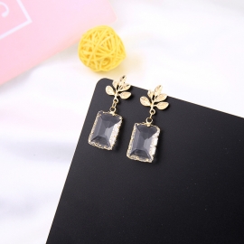 Super fairy new ins wind alloy earrings fashion s925 silver needle geometric transparent crystal earrings women