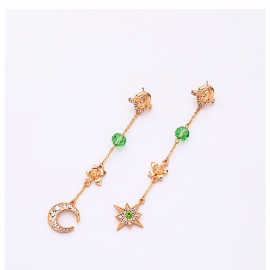 High sense of asymmetric star and moon diamond earrings earrings female european and american long face thin earrings