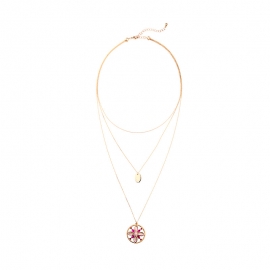 Multi-layer enamel dripping oil flower pearl pendant inlaid necklace female european and american style fashion accessories