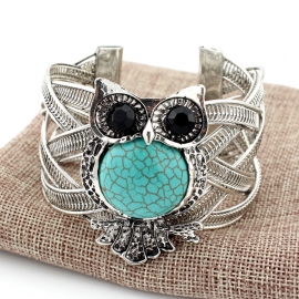 New retro carved turquoise bracelet animal owl wide bracelet jewelry accessories