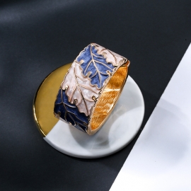 Retro two-color leaves handmade dripping oil bracelet wide side ladies spring bracelet jewelry ladies simple fashion bracelet