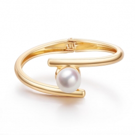 Ladies minimalist jewelry light luxury european and american simple bracelet fashion line shaped pearl birds nest glossy gold plated bracelet