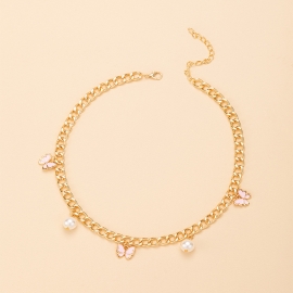 Japan and south korea cross-border hot-selling jewelry fashion sweet wind dripping oil butterfly imitation pearl pendant necklace