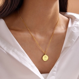 European and american cross-border new products fashion and simple face embossed round medal pendant women necklace