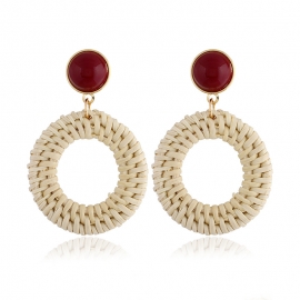 European and american style exaggerated handmade retro rattan geometric earrings ethnic style summer beach earrings women