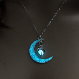 Hot selling hollow spiral moon luminous pendant in europe and america cyclone luminous bead necklace gift of love