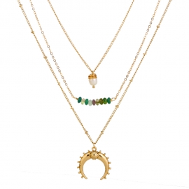 Amazon  europe and america simple and fresh necklace niche design green natural stone multi-layered crescent pendant