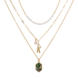 European and american hot-selling fashion new diamond-shaped color abalone shell accessories, personalized street shooting multi-layer chain pendant necklace