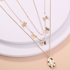 European and american hot selling accessories fashion metal trend small butterfly multilayer baroque pearl necklace women