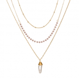 European and american jewelry, natural long white crystal pendant, light purple crystal, golden bead chain card neck ladies multi-layer necklace