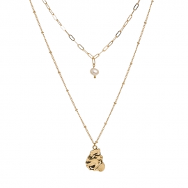 European and american explosive double-layer necklace, natural freshwater pearl card neck, beating shaped water drop pendant necklace wholesale women