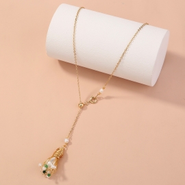 Fashion retro hand-wound silk pearl flower long pendant necklace with pull buckle personalized design single-layer chain female