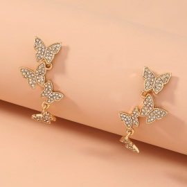 New korean ins fashion temperament wild earrings super fairy multi-butterfly diamond long tassel earrings