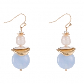 Korean version of simple natural freshwater pearl earrings net red temperament design light blue stone earrings jewelry female ins