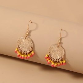 European and american cross-border new jewelry, personality, ethnic style, retro tassel metal round ear hook earrings female