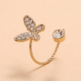 Cross-border new open butterfly ring european and american fashion trend metal diamond ring fashion retro simple ring