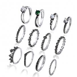 European and american retro trend geometric diamond 12-piece combination ring simple personality crown set ring combination