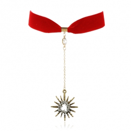 Korean version of lake blue velvet glitter diamond star necklace wide version flannel sun flower choker