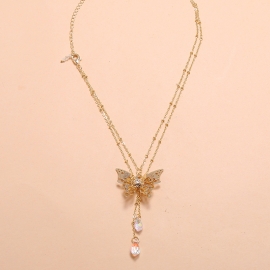 Fashion and beautiful super fairy butterfly necklace european and american simple ins niche design high-level multi-layer diamond necklace