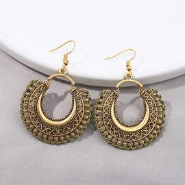 Baroque european and american retro tassels cold wind titanium gold geometric head gold earrings