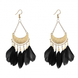 European and american cross-border exclusively for retro ethnic feather tassel earrings manufacturer spot wholesale