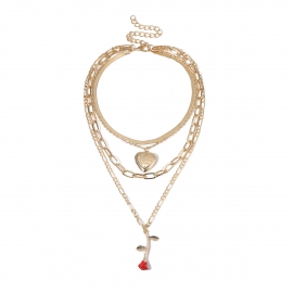 European and american cross-border jewelry geometric snake bone chain square thick chain necklace mix and match open peach heart rose pendant necklace