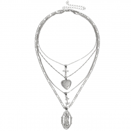 European and american cross-border jewelry, retro geometric cross rose necklace, personalized design open heart portrait necklace