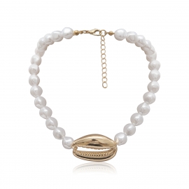 European and american cross-border jewelry, simple beaded necklace for women, wild short temperament, special-shaped pearl and large shell necklace