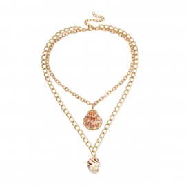 European and american cross-border jewelry, personalized conch gold-plated necklace, female ethnic style creative beach shell double-layer necklace