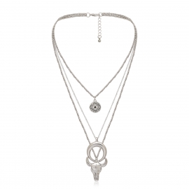 European and american cross-border jewelry retro devil eye embossed necklace female multi-layer personality three-dimensional bull head crescent moon necklace