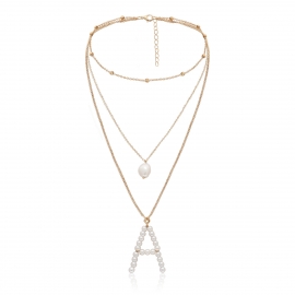 European and american cross-border jewelry, personality, wild long money, women, simple temperament, single-layer letter imitation pearl necklace