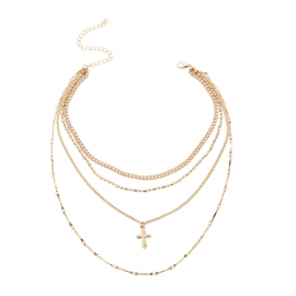 European and american cross-border sources, diamond-studded multilayer retro sweater necklace, simple religious cross necklace