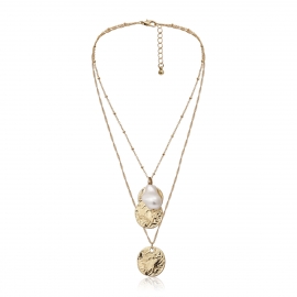 European and american cross-border jewelry mix and match multi-layer chain geometric necklace womens personality fashion multi-layer embossed alloy necklace