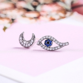 925 silver needle european and american new demon eye moon diamond earrings temperament simple asymmetrical earrings