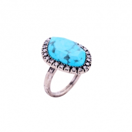 Retro turquoise geometric ring personality european and american temperament irregular ring