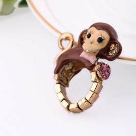 European and american fashion jewelry wholesale personality diamond-studded little monkey lady elastic ring ring