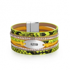 Amazon hot selling personalized pu bracelet bohemian multilayer fluorescent leather bracelet fashion magnetic clasp bracelet wholesale