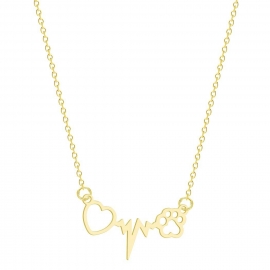 Fashionable simple and sweet style ladies stainless steel hollow ecg paw print pendant necklace