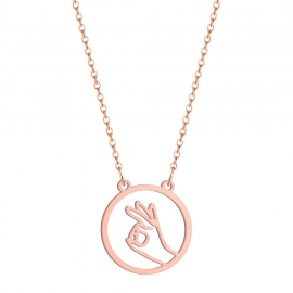 Cross-border hot-selling jewelry fashion creative hollow ring ok gesture pendant stainless steel necklace