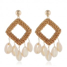 Beach style wild exaggerated rattan earrings european and american fashion vines hand-woven long tassel shell earrings