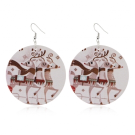 Amazon hot christmas earrings european and american fashion creative cartoon log printed elk geometric exaggerated earrings